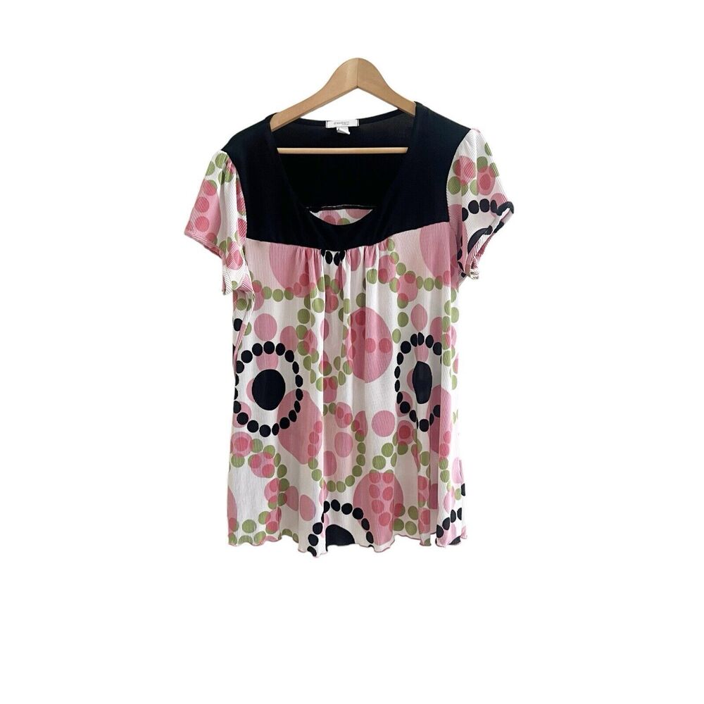 Dressbarn Mod Style Bubble Print Accordion Short Sleeve Blouse Size 1X Boxy